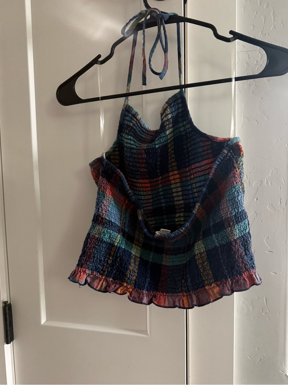 American Eagle Outfitters Multicolor Smocked Halter Plaid Crop Top